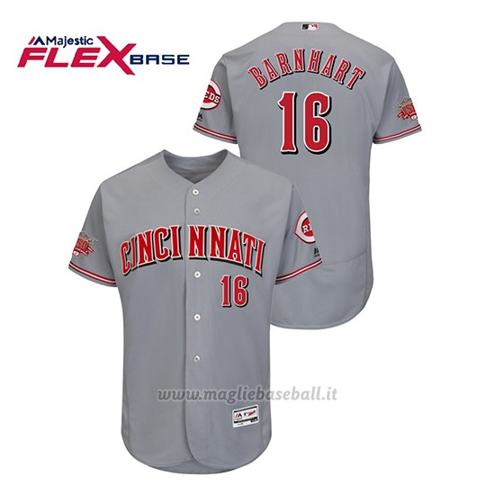 Maglia Baseball Uomo Cincinnati Reds Tucker Barnhart 150th Aniversario Patch Flex Base Grigio